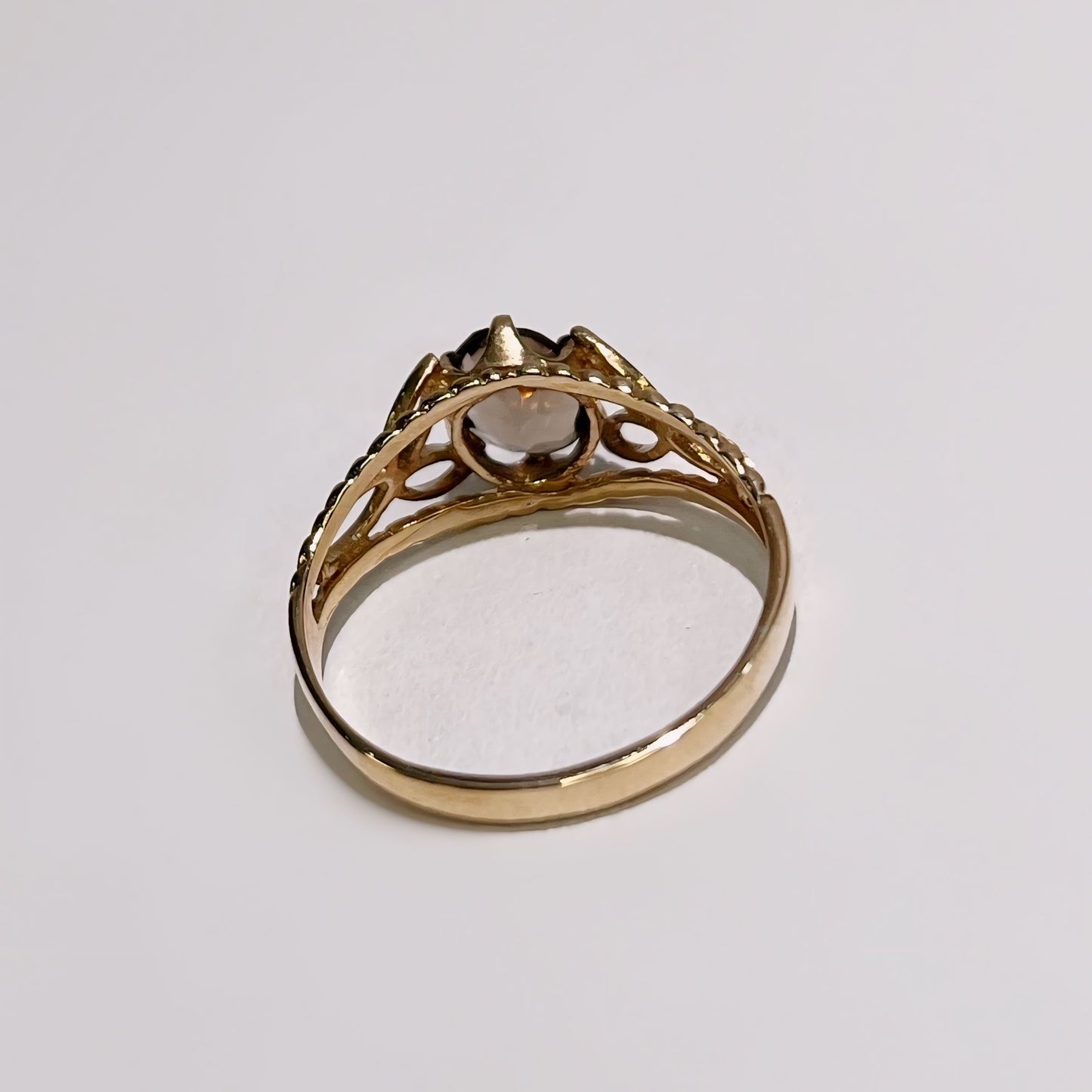 Vintage 9ct Yellow Gold Smoky Topaz Celtic Trefoil Ring - Size P
