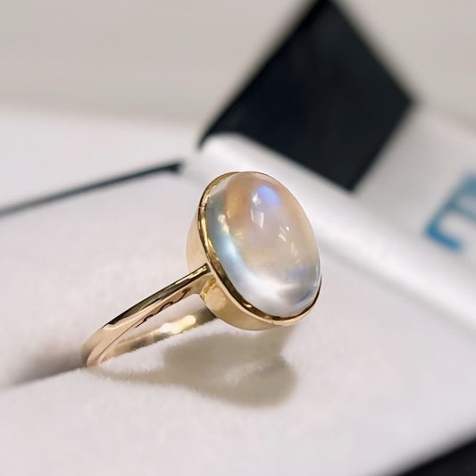 'Celeste' Ring - 9ct Yellow Gold Mystical Moonstone Dress Ring Size N