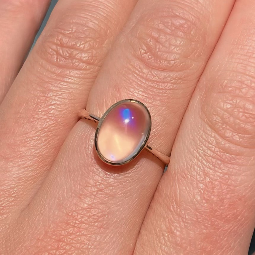 'Celeste' Ring - 9ct Yellow Gold Mystical Moonstone Dress Ring Size N