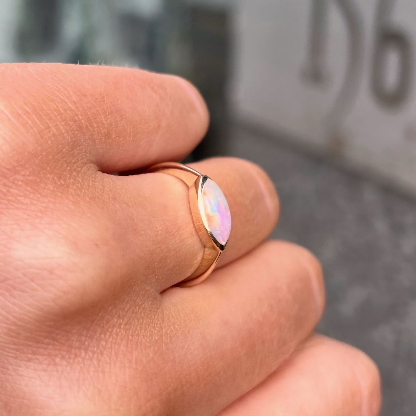 'Georgia' Ring - 9ct Yellow Gold Landscape Marquise Opal Ring Size L