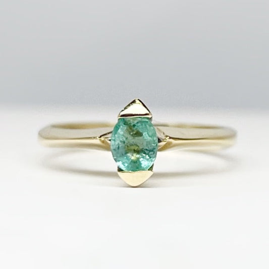 Vintage 14ct Yellow Gold Marquise Emerald Solitaire - Size L