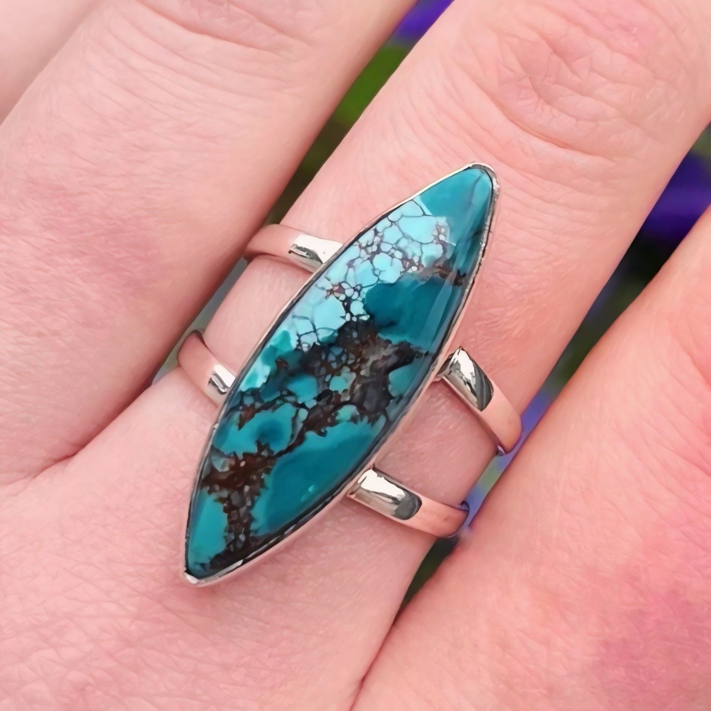 Sterling Silver Marquise Turquoise Ring - Size R