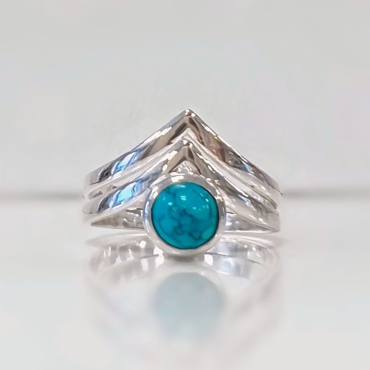 Sterling Silver Modern Double Wishbone Turquoise Ring