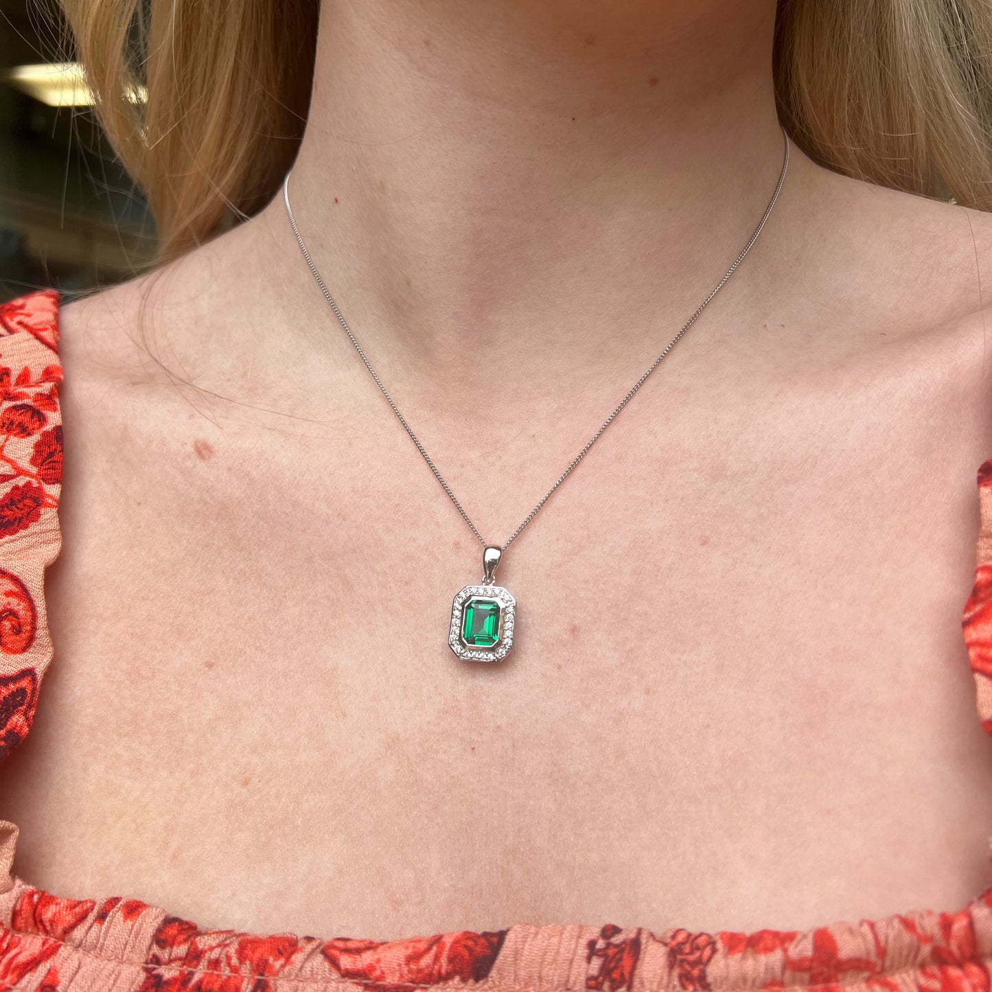 Sterling Silver Green Cubic Zirconia Necklace