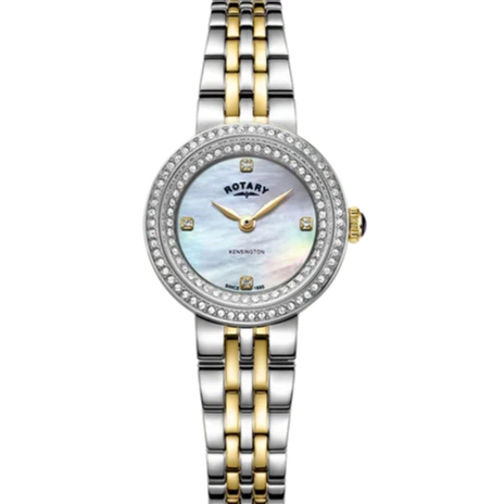 Rotary Two Tone Contemporary Crystal Set Ladies Watch