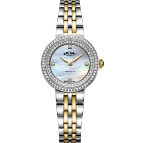 Rotary Two-Tone Contemporary Crystal Set Ladies Watch