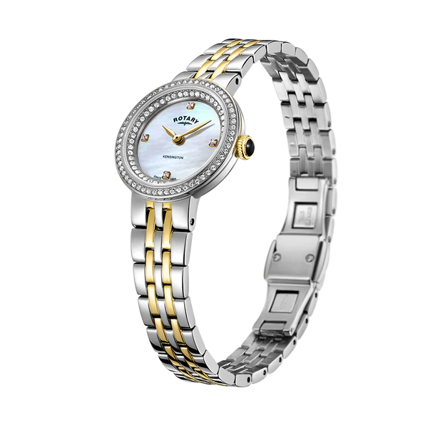 Rotary Two Tone Contemporary Crystal Set Ladies Watch