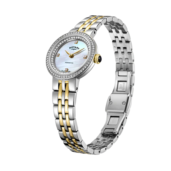 Rotary Two-Tone Contemporary Crystal Set Ladies Watch