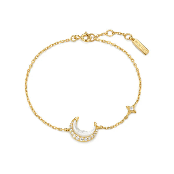 Ania Haie Gold on Silver Mother-of-Pearl Crescent Moon Bracelet