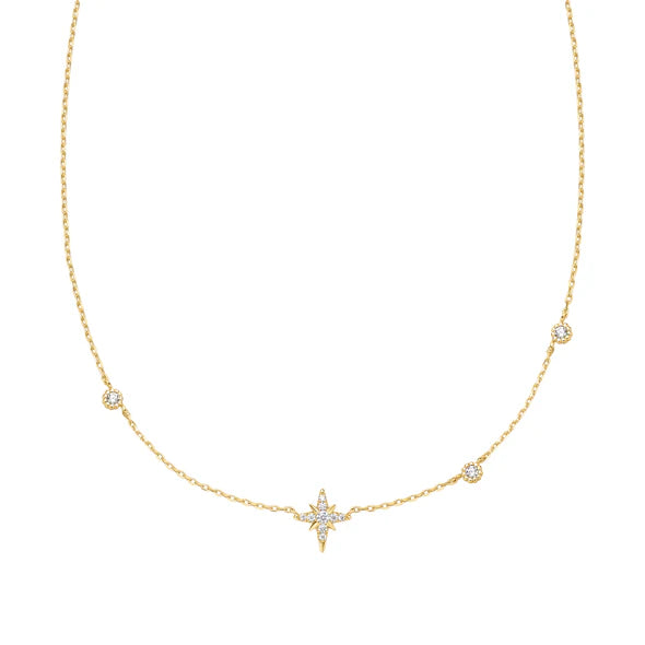 Pre-Order | Cubic Zirconia Eight-Pointed Star Gold Station Necklace | Ania Haie