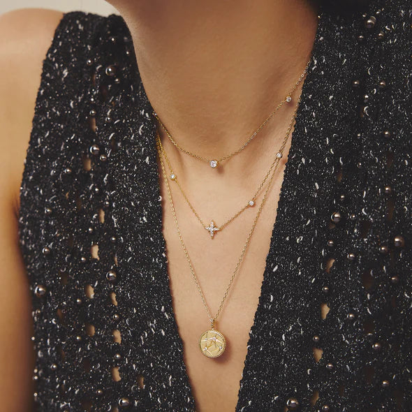Pre-Order | Cubic Zirconia Eight-Pointed Star Gold Station Necklace | Ania Haie