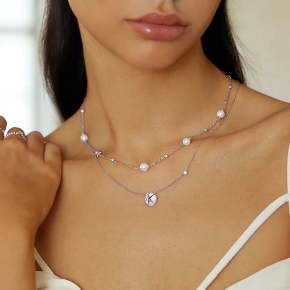 Shell Pearl and Star Silver Station Necklace | Ania Haie