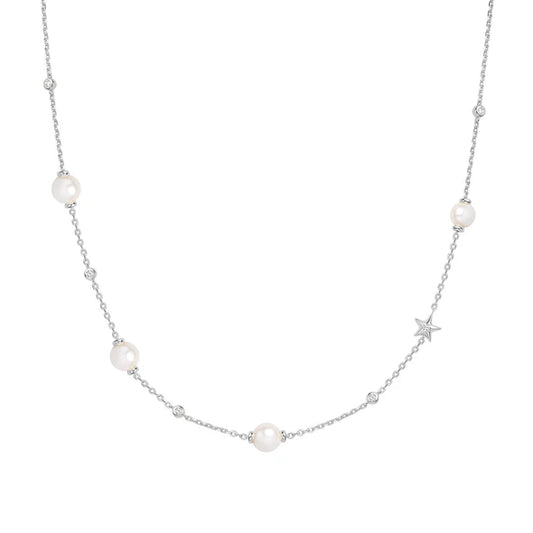 Ania Haie Silver Shell Pearl and Star Station Necklace