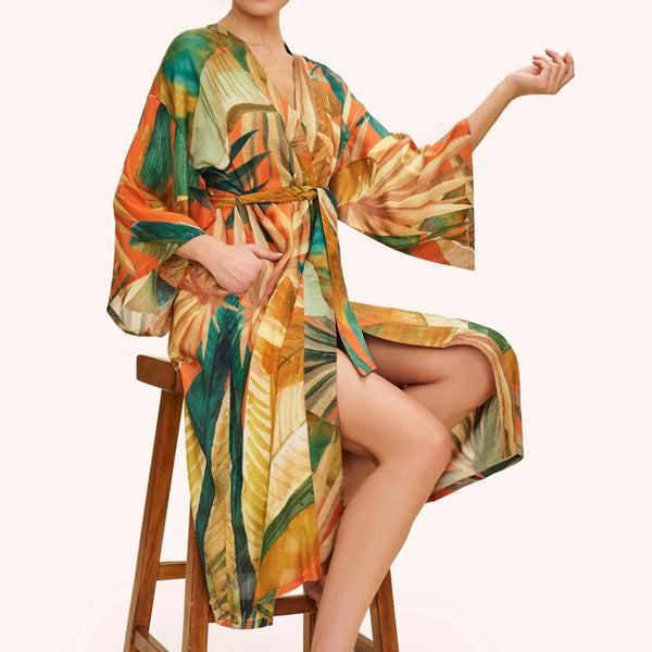 Powder Painted Palms Kimono Gown
