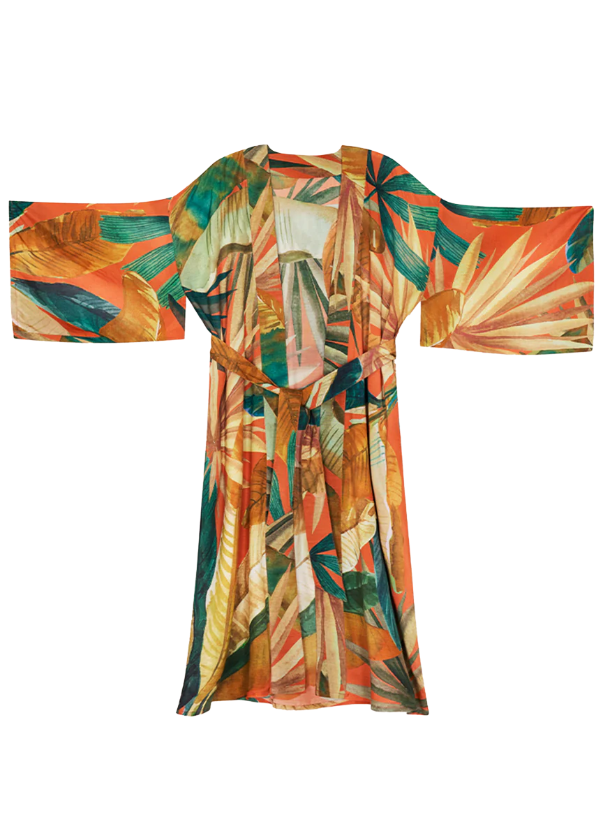 Painted Palms Kimono Gown | Powder Accessories