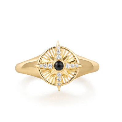 Ania Haie Gold on Silver Star Signet Ring - Size Q 1/2