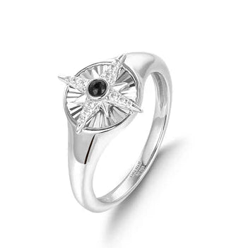 Ania Haie Sterling Silver Star Signet Ring - Size Q