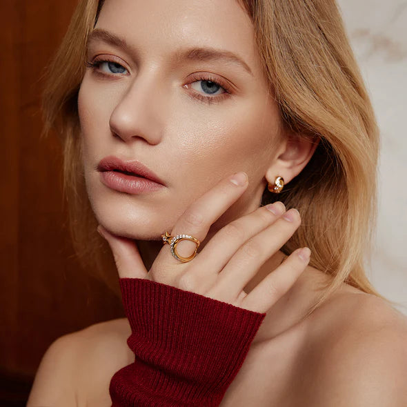 Gold on Silver Sparkling Moon and Star Adjustable Ring | Ania Haie