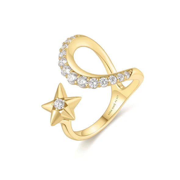 Gold on Silver Sparkling Moon and Star Adjustable Ring | Ania Haie