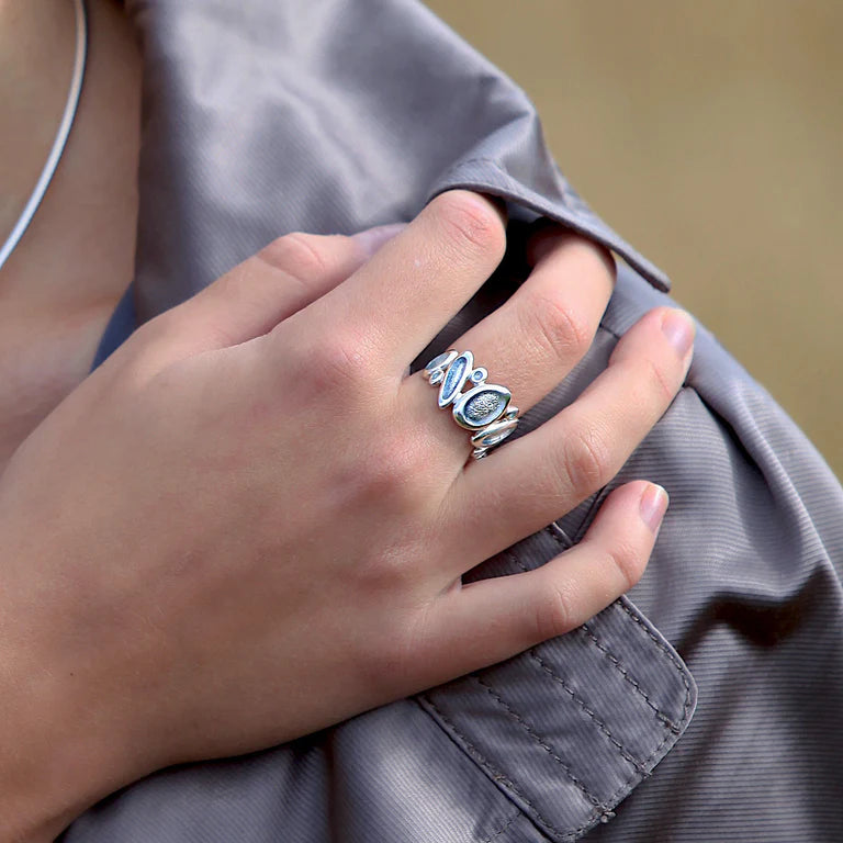 'Shoreline Pebble' Enamel Sterling Silver Dress Ring | Size K | Sheila Fleet