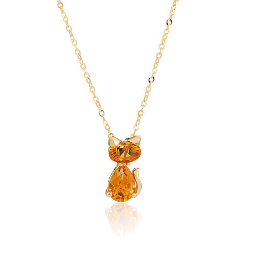 Citrine 9ct Yellow Gold Ginger Cat Dainty Necklace
