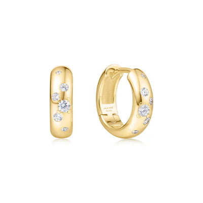 Pre-Order | Small Gold on Silver Chubby Sparkling Huggie Hoop Earrings | Ania Haie