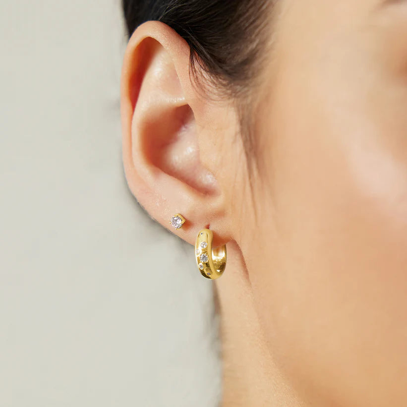 Pre-Order | Small Gold on Silver Chubby Sparkling Huggie Hoop Earrings | Ania Haie