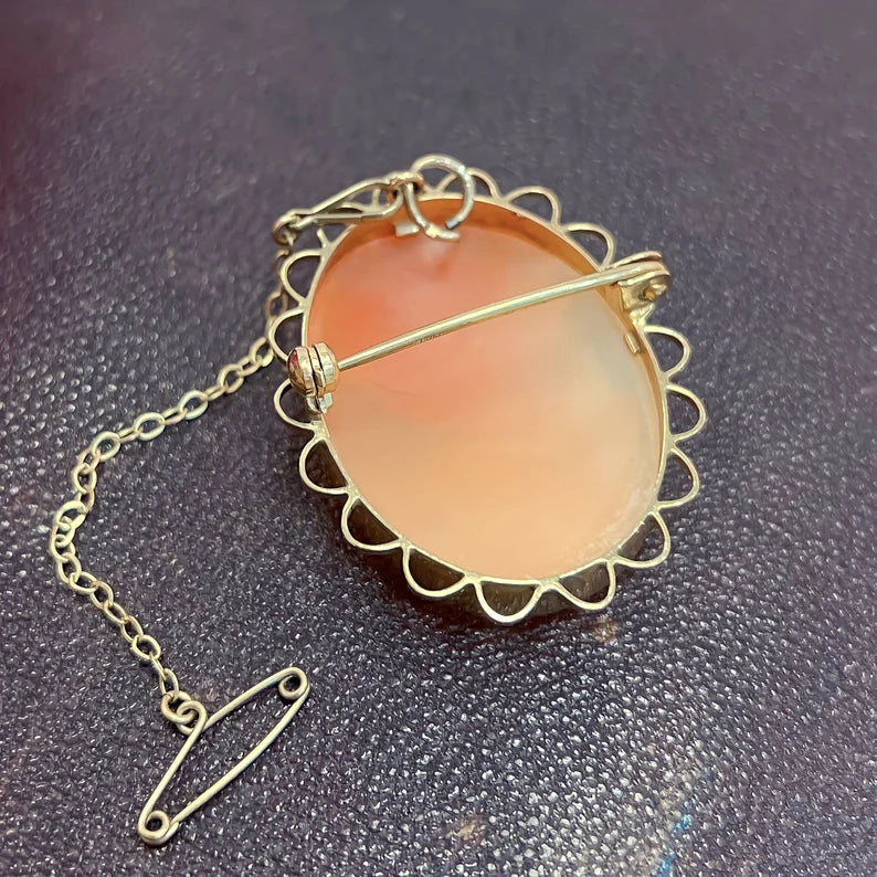 Vintage 9ct Yellow Gold Ladies Portrait Orange Cameo Brooch/Pendant