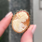 Vintage 9ct Yellow Gold Ladies Portrait Orange Cameo Brooch/Pendant