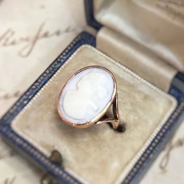 Antique Edwardian 9ct Rose Gold White Cameo Ring | Size G