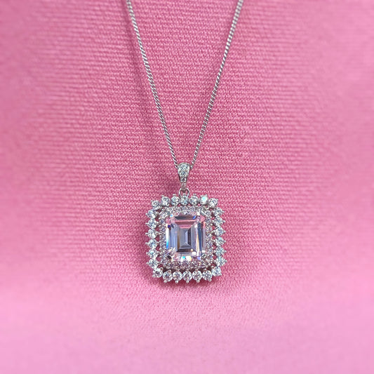 Sterling Silver Pink and Clear Cubic Zirconia Necklace