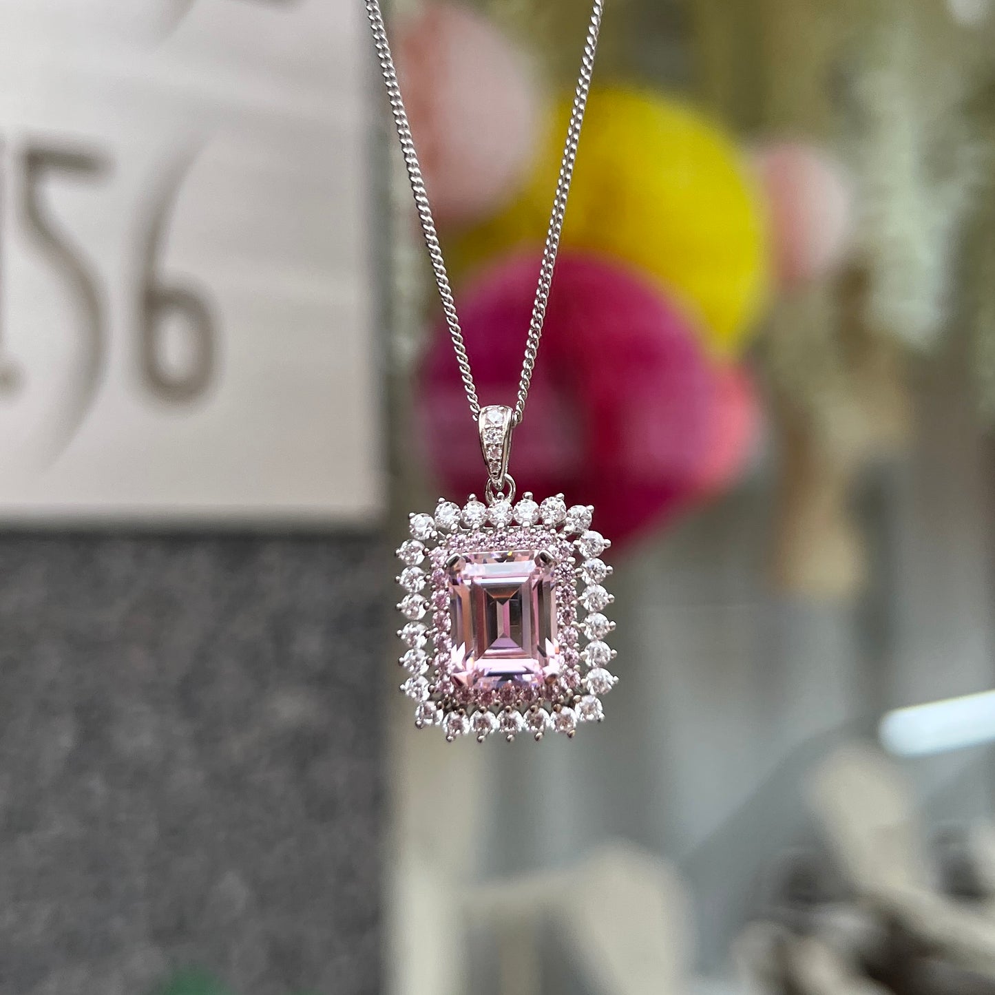 Sterling Silver Pink and Clear Cubic Zirconia Necklace
