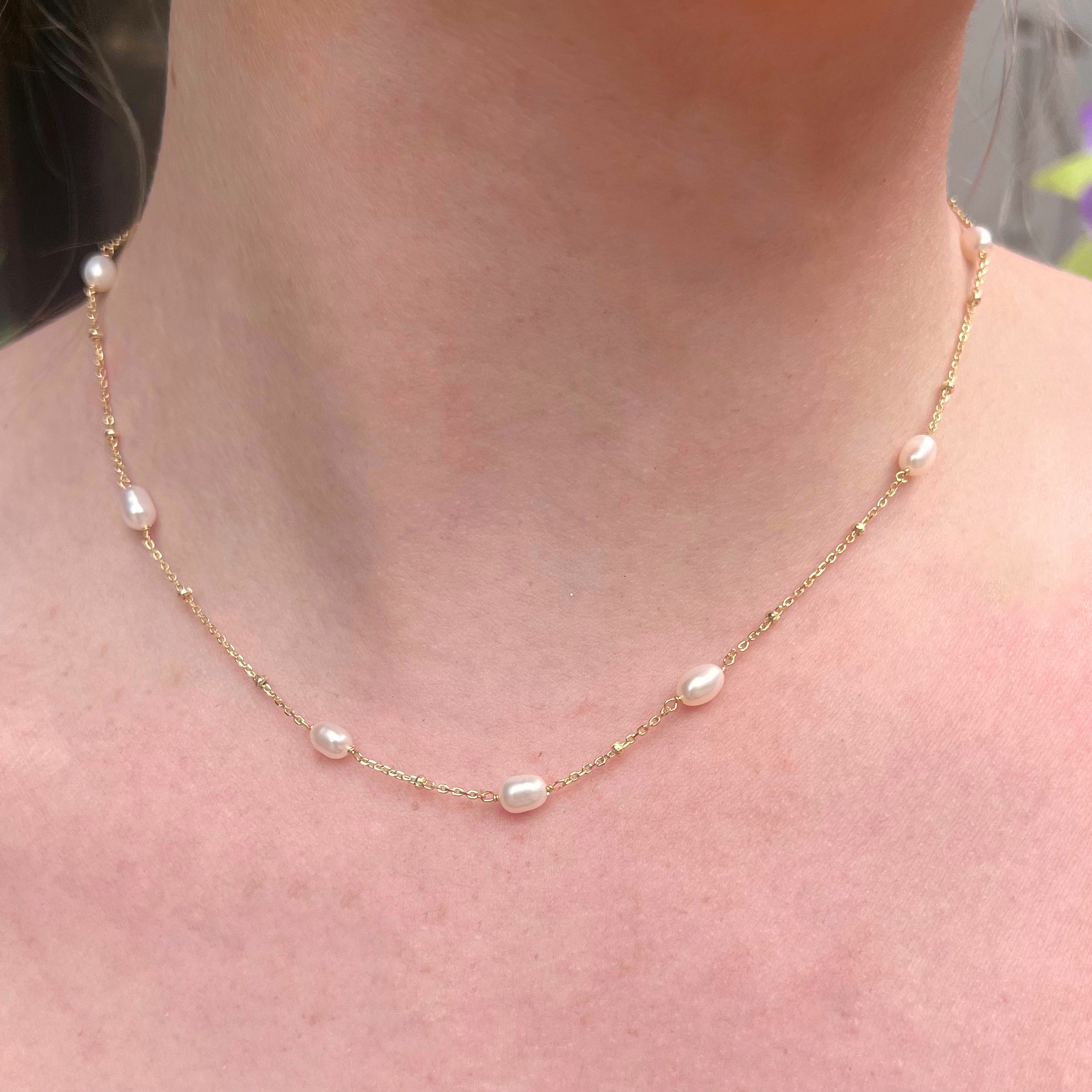 Pearl Sterling Silver Gold Plated Layering Dainty Necklace