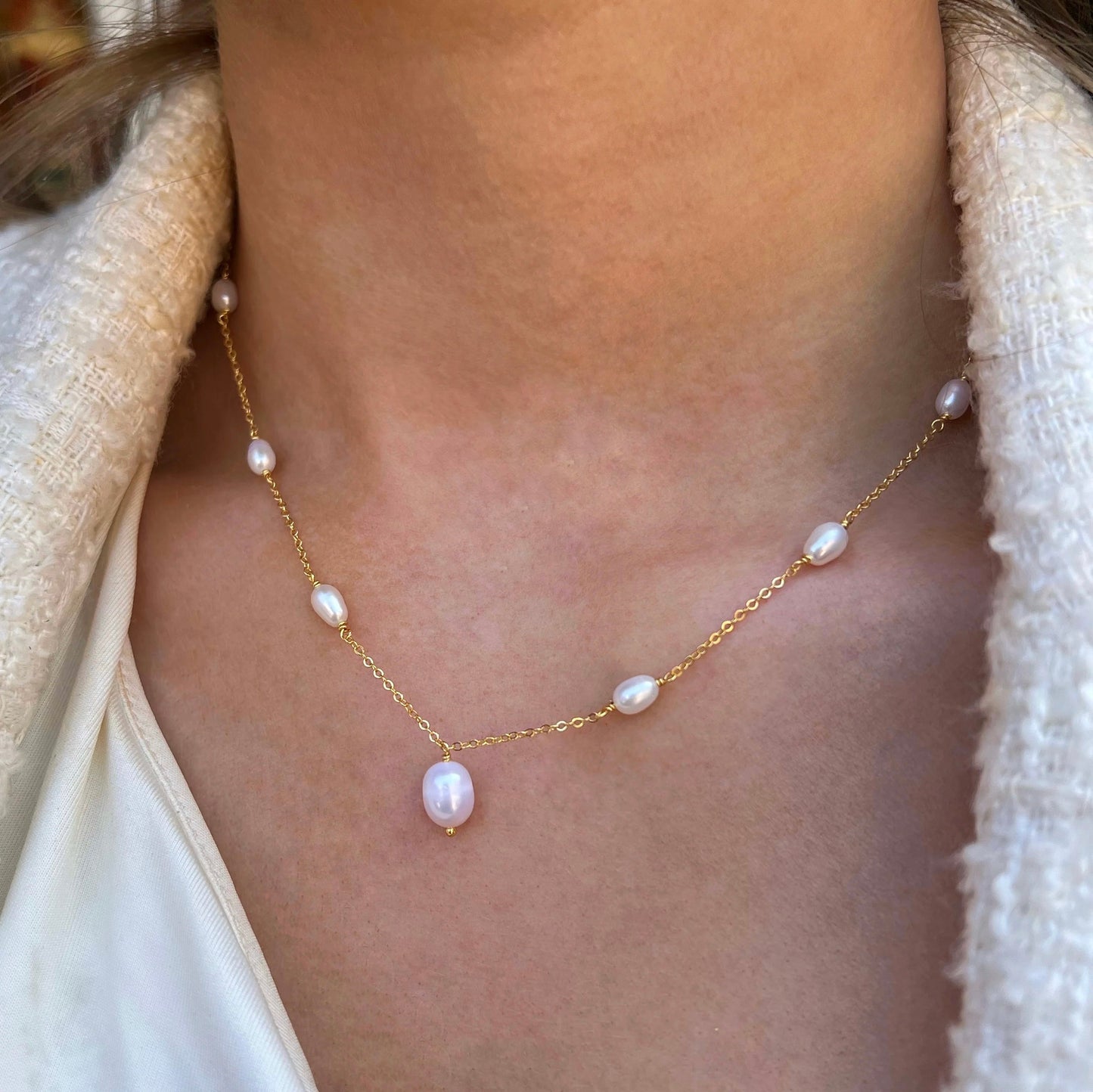 Sterling Silver Gold Plated Pearl Chain Necklace