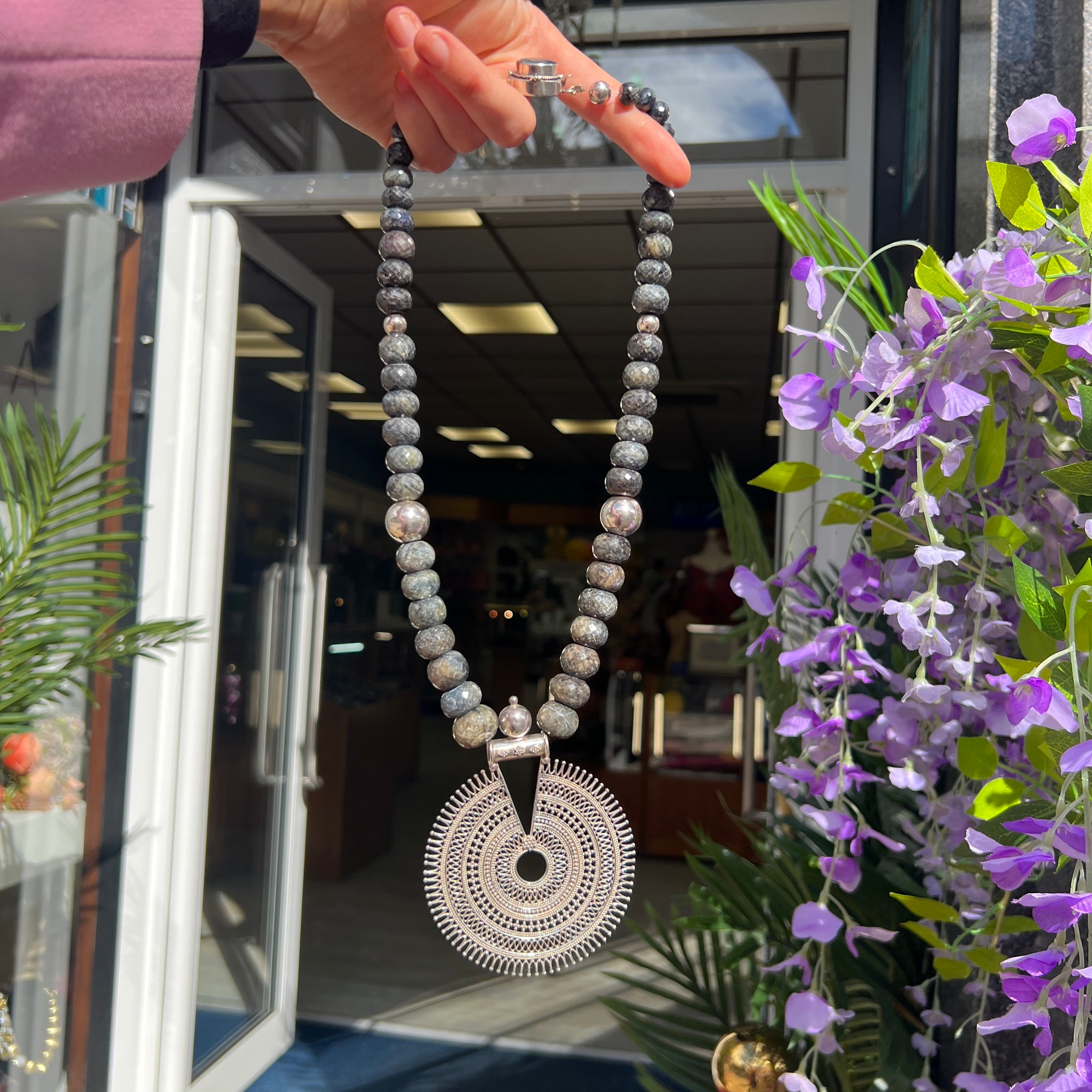 Sapphire Beaded Sterling Silver Chunky Necklace