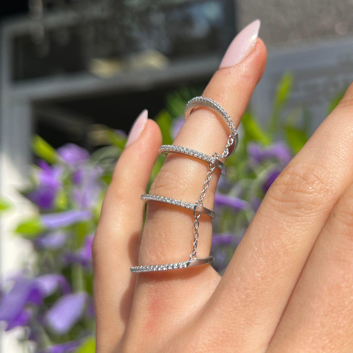 White Zirconia Sterling Silver Full Finger Ring | Sif Jakobs
