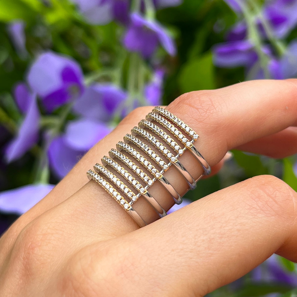 White Zirconia Sterling Silver and 18ct Gold Plated Rufina Grande Ring | Size N | Sif Jakobs