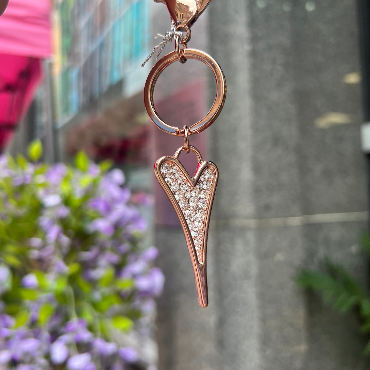 Miss Dee Rose Gold Plated Cubic Zirconia Encrusted Elongated Heart Keyring