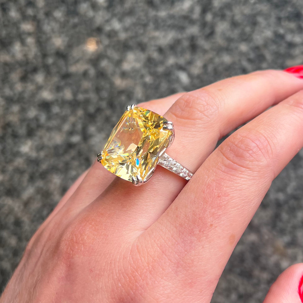 Lemon Yellow Cubic Zirconia Sterling Silver Dress Ring