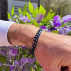 Gents Stainless Steel Blue and Silver Flat Curb Chain Bracelet | Unique & Co.