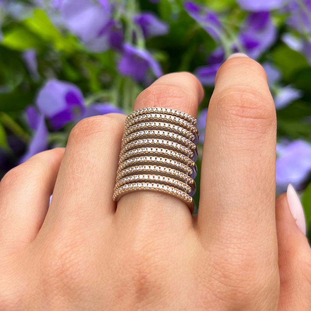 White Zirconia Sterling Silver and 18ct Gold Plated Rufina Grande Ring | Size N | Sif Jakobs