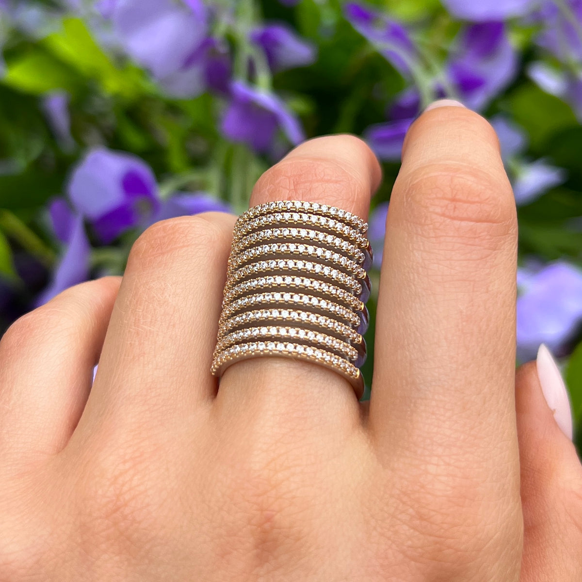 White Zirconia Sterling Silver and 18ct Gold Plated Rufina Grande Ring | Size N | Sif Jakobs