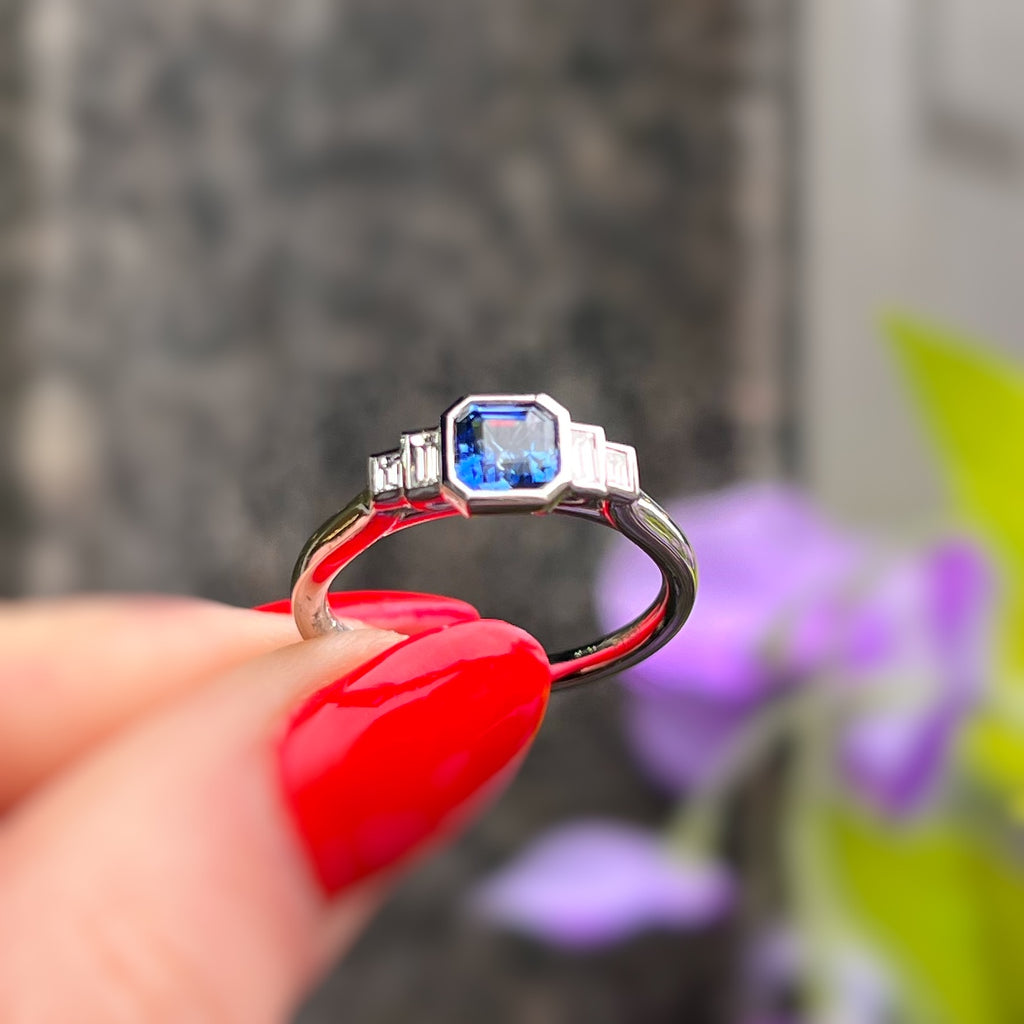 Sapphire and Diamond Platinum Ring | Size M ½