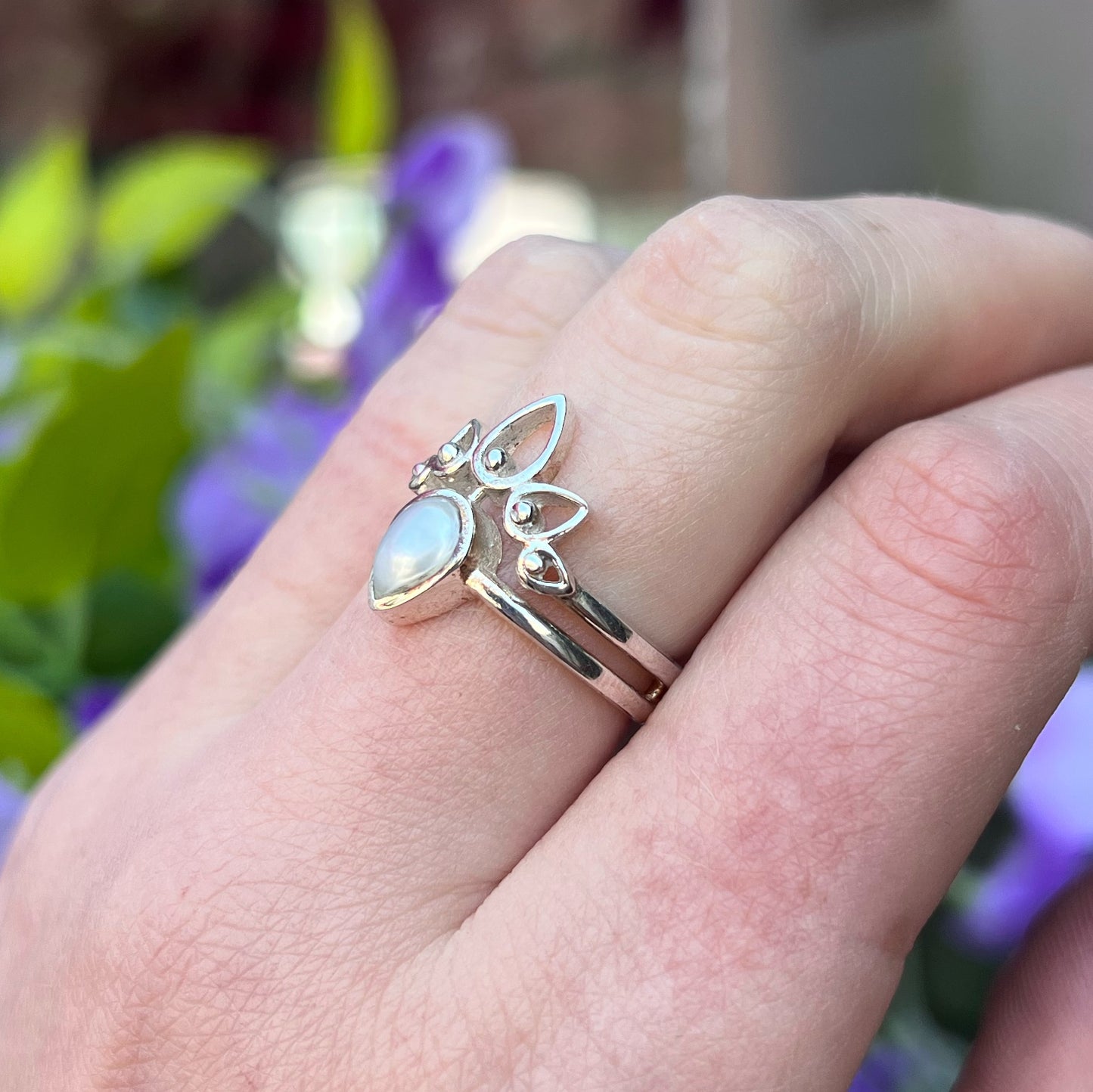 Sterling Silver Lotus Flower Pearl Ring - Size N1/2