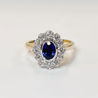 Ceylon Sapphire and Diamond 18ct Yellow Gold Cluster Ring | Size M ½