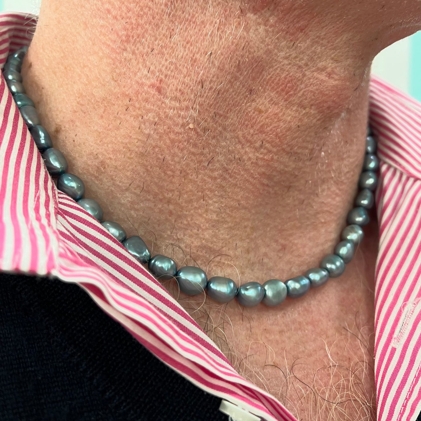 Gents Teal Blue Pearl Necklace