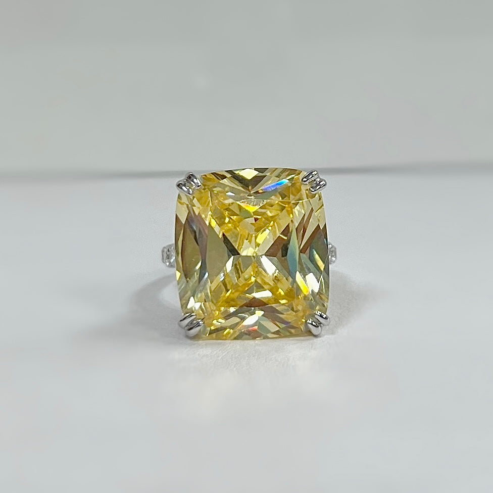 Show-stopping Sterling Silver Clear and Lemon Yellow Cubic Zirconia Ring