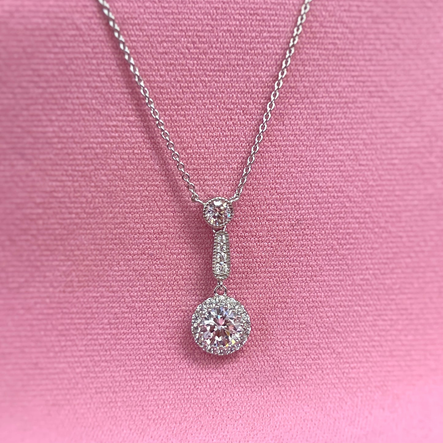 Elegant Sterling Silver Pink Cubic Zirconia Necklace