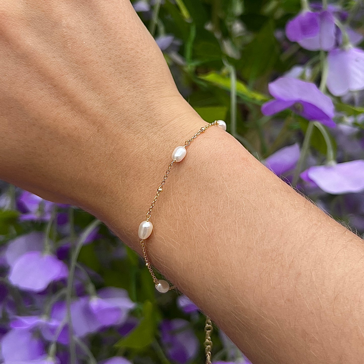 Sterling Silver 9ct Gold Plated Pearl Dainty Bracelet