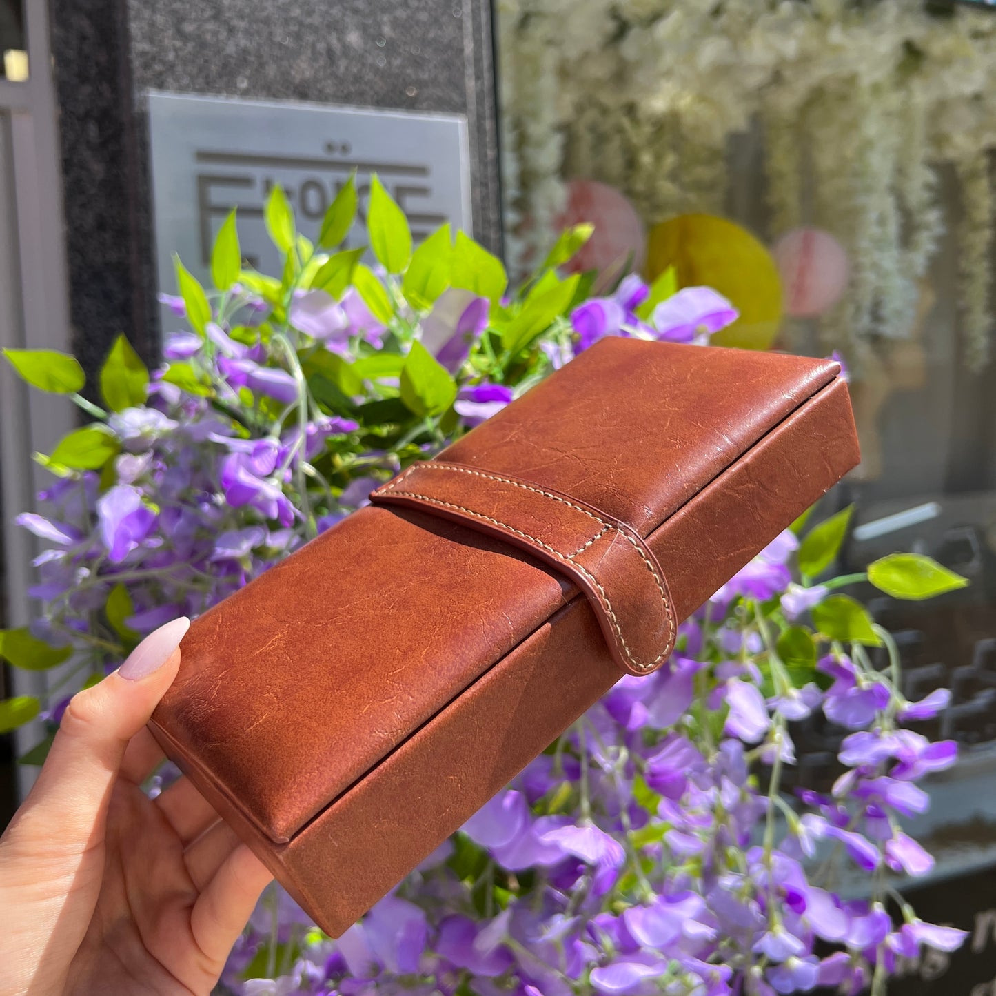 Gents Mele & Co. Brown Leather Travel Storage Cufflink Box